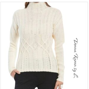NWT Donna Karan Off White Cable Knit Sweater sz L
